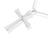 Silver and Cubic Zirconia Cross Pendant and Chain