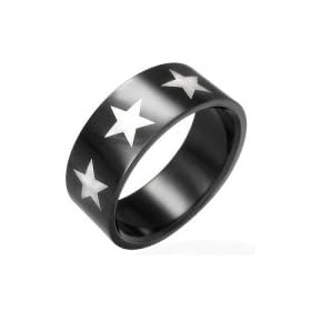 Urban Male Mens Black Stainless Steel 8mm Star Ring Size N