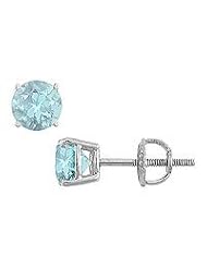 Aquamarine Stud Earrings : 14K White Gold - 2.00 CT TGW