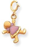 Girl Swinging (Hand) with Pink Enamel Charm, Yellow Gold
