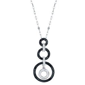 1/2 Carat Black & White Diamond 14k White Gold Circle Pendant/Necklace