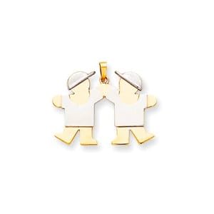 Boy And Boy With Caps Charm, Yellow/White Gold