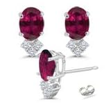 0.12 Ct Diamond and 1.00 Ct Ruby Earrings in Platinum