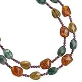 .925 Silver, Garnet, Amber, Green Moss Agate and Tiger's Eye 2-Strand Necklace- 18+2