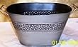 Large Pewter Toned Oval Tin Bucket with Handles