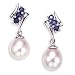 14k White Gold, Drop Cultured Pearl and Sapphire Earring
