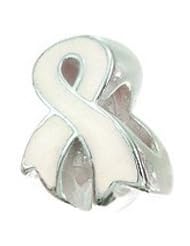 Genuine Zable (TM) Product. 925 Sterling Silver Awareness Ribbon Bead White Enamel Charm. 100% Satisfaction Guaranteed.
