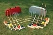 Set of 2 - 6-Player Croquet Sets. This Hardwood Croquet Expert Set features 9" (23cm) hardwood heads with high-impact caps on 28"-L (71cm) wooden handles. Two 24" (61cm) stakes; six 3-5/16" (8.4cm) waterproof, solid color balls; 9 molded wickets, with PVC carry cage and full instructions. EXTRA BONUS, we're including a deluxe set of Wicket Attachments, including bells, wind chimes, bulls eyes, pin wheels and streamers to add to the fun and challenge.