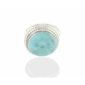 Round Accented Larimar Ring by Larimar
