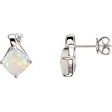 14K White Gold Opal and Diamond Earrings