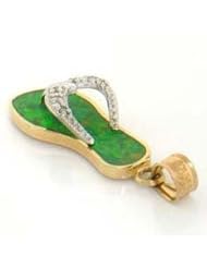 14k Solid Gold Diamond Lime Green Opal Flip Flop Charm