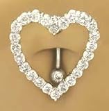 Reverse Belly Navel body jewelry piercing bar Cz Swarovski Heart O gems Ring