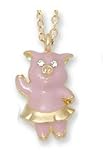 Clearly Charming Gold & European Crystal Pig Pendant Necklace
