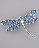Silver plated and vitreous hand enameled dragonfly pin or brooch
