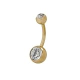 Double Jeweled Titanium Belly Button Ring - Gold Color