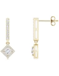 0.47 ct Princess Diamond Earrings with Round Diamond Border