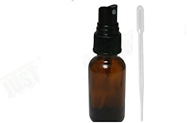 1 Oz Amber Boston Round Glass Bottle with Fine Mist Sprayer 10 Pack+ with 1 Pipettes