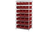 36 X 24 X 74 Chrome Wire Shelving With 24 24D Bins Red
