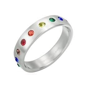 Bling Jewelry Stainless Steel Gay Pride Rainbow CZ Band Ring MORE SIZES - Size 5: Jewelry