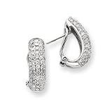 14k White Gold Diamond Omega Back Hoop Hinged Earrings