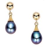 14k Black Drop shape Pearl Earring