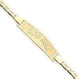 14K Boston Red Sox Med Sanded Id Bracelet W/Anchor Link