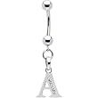 Solid 14k White Gold Cz Initial A Belly Ring