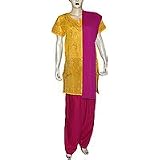 Salwar Kameez Chikan Embroidery Short Sleeve Dress Yellow Size M (slk303)