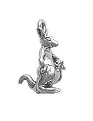 Sterling Silver 3D Australian Kangaroo Animal Charm With Baby Joey In The Pouch