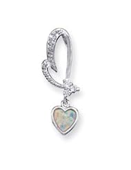 Sterling Silver Opal and CZ Heart Pendant