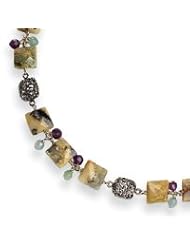 Sterling Silver Antiqued Amethyst/Green Agate/Jasper Necklace QH2153-16"
