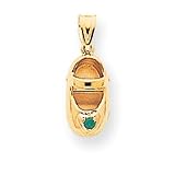14k 3-D May Emerald Engraveable Baby Shoe Charm