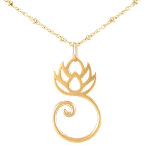 Lotus Flower Charm Holder Pendant in Gold Vermeil on an 18" Gold Filled Saturn Chain, #8144