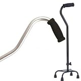 Quad Cane - Silver Offset handle for greater stability. this quad cane has 300 pounds capacity. Push button height adjustmen in 1 increments.