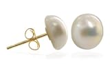 14 KT Yellow Gold White Pearl 14K Back Post Stud Earrings
