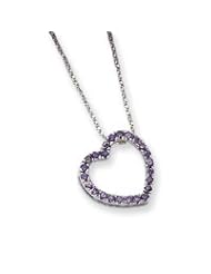 Sterling Silver Purple CZ Heart Slide on 18" Chain Necklace QG980-18"
