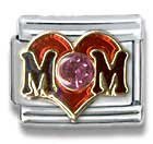 Clearly Charming October Gold Pink Tourmaline Czech Crystal Mom Heart Italian Charm Bracelet Link