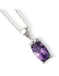 Sterling Silver Cushion Cut Purple and Clear CZ Necklace QG1970-18"