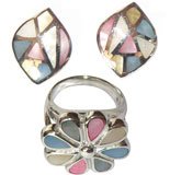 Earring and Ring Sterling Silver with Pearl Indian Style - Online Jewelry