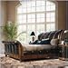 American Drew Bob Mackie Leather Sleigh Bed in Burnished Nutmeg Finish In California King Size
