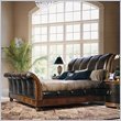 American Drew Bob Mackie Leather Sleigh Bed in Burnished Nutmeg Finish In California King Size