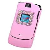 Cellet Baby Pink Rubberized Progaurd Jewel Bling Crystal Snap-On Case Cover for Motorola RAZR V3 series