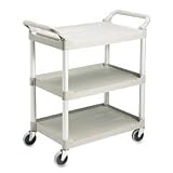 3-Shelf Economy Plastic Cart, 200-lb Capacity, 18-3/8'x33-5/8'x37-3/4', Platinum RUB342488PM