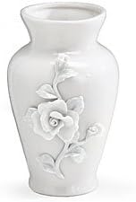 White Porcelain Ginger Jar Shape Vase with Sculpted Roses Beautiful Home Decor
