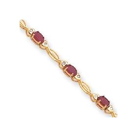 14k Diamonds and Rubies Fancy Diamond Ruby Bracelet - 7 Inch - Lobster Claw by