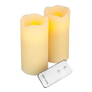 Flameless 2-Pack of Ivory Pillar Candles with Remote Control, Two 6-Inch