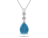 Pear Shaped Blue Topaz & Diamond Pendant in White Gold