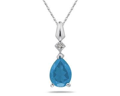 Pear Shaped Blue Topaz & Diamond Pendant in White Gold