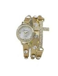 Geneva Platinum 12953712 Designer Inspired Cross w/ Czech Rhinestone wrap around watch with Czech Rhinestones - METALLIC GOLD