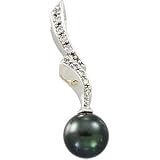 Genuine IceCarats Designer Jewelry Gift 14K White Gold Cultured Black Pearl & Diamond Pendant. 08.00M/1/10Cttw Cultured Black Pearl & Diamond Pendant In 14K White Gold